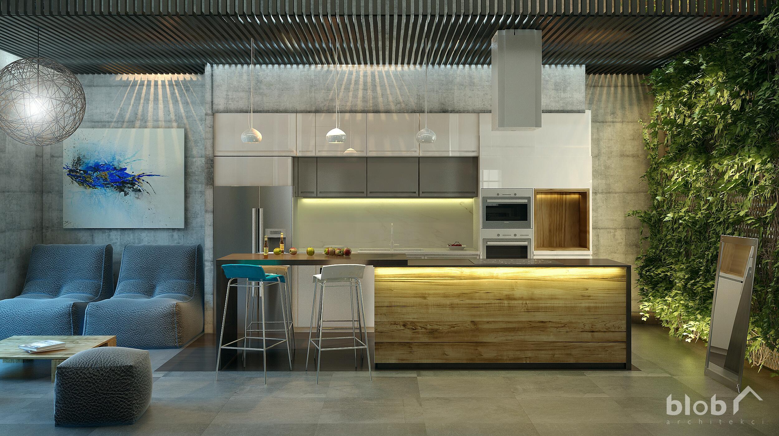 mieszkanie w stylu loftowym, BLOB Architekci, Magdalena Lorek-Biela, kuchnia, II miejsce w konkursie Siemens