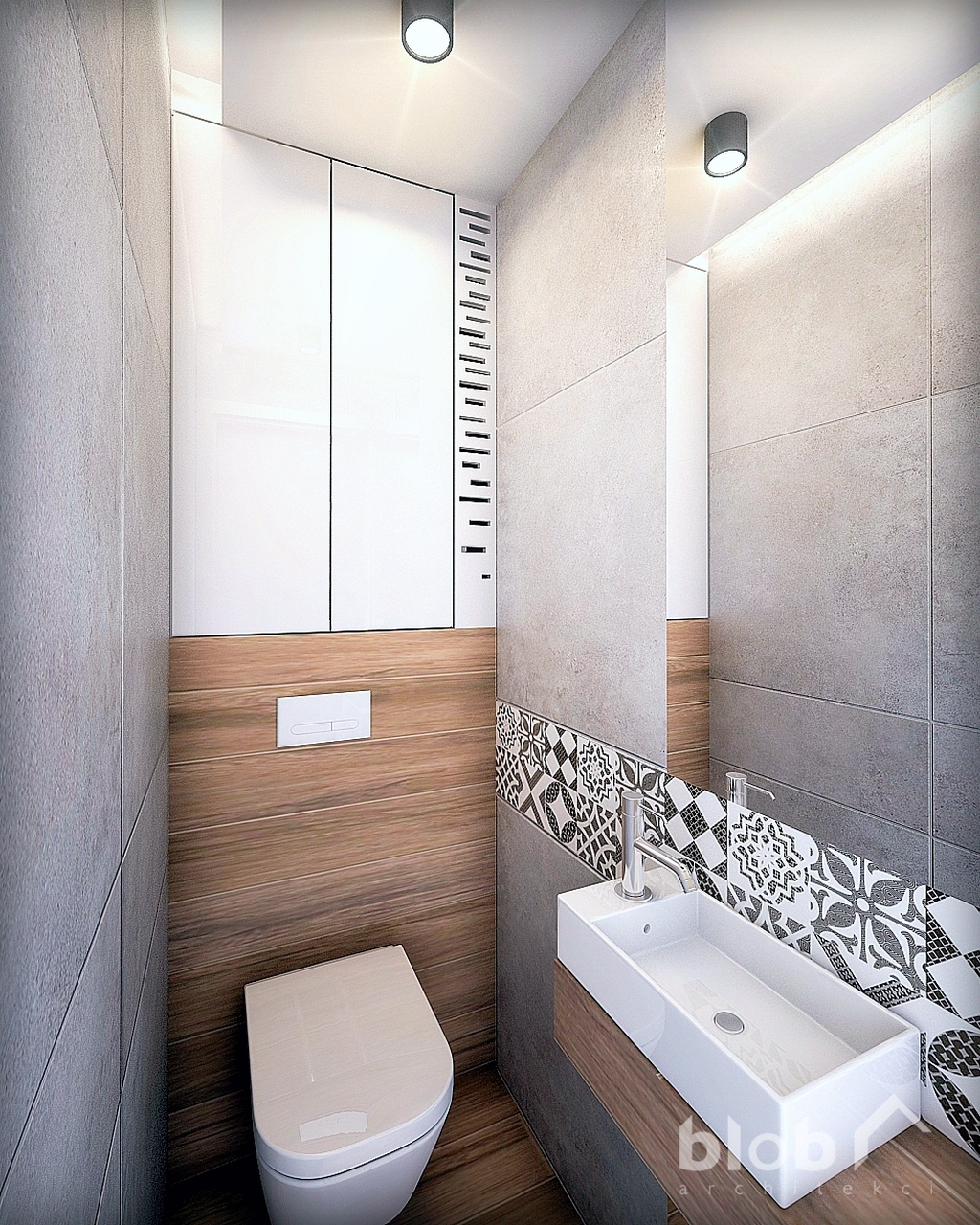 aranżacja małej łazienki, płytki czarno białe, BLOB Architekci, projekt wnętrza mieszkania w Tarnowskich Górach