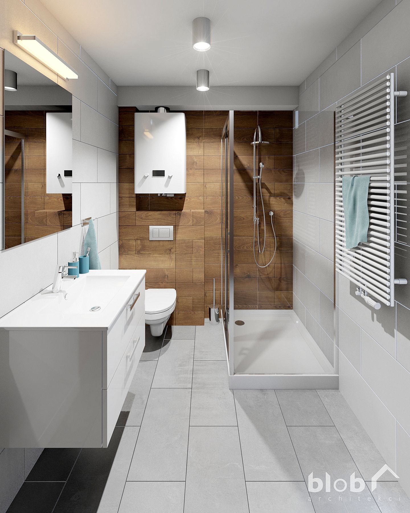 projekt łazienki w mieszkaniu w Zabrzu, blob architekci
